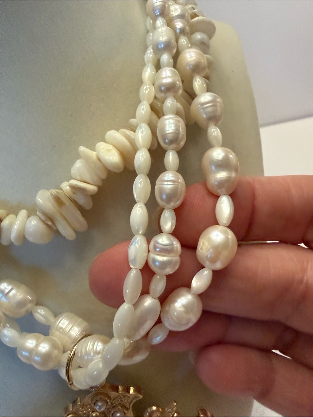 NWT Free People Pearl/Stones Multi-Strand Necklace w/Gold Cross Pendant 79854659 - Picture 3 of 7
